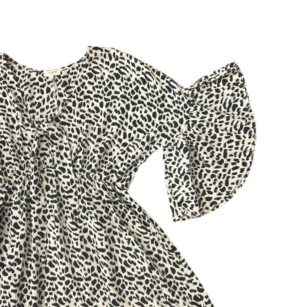 Umgee Animal Print Print V-Neck Tiered Ruffle Sleeve Midi Dress Women’s Large - Picture 10 of 13